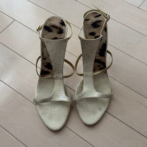 Roberto Cavalli Gold Shiny Textured Sandals Size 39
